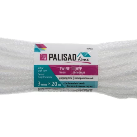 Шнур бельевой полипропиленовый с сердечником, 3 мм, L 20 м, белый, Home Palisad 937065 купить в Муравленко
