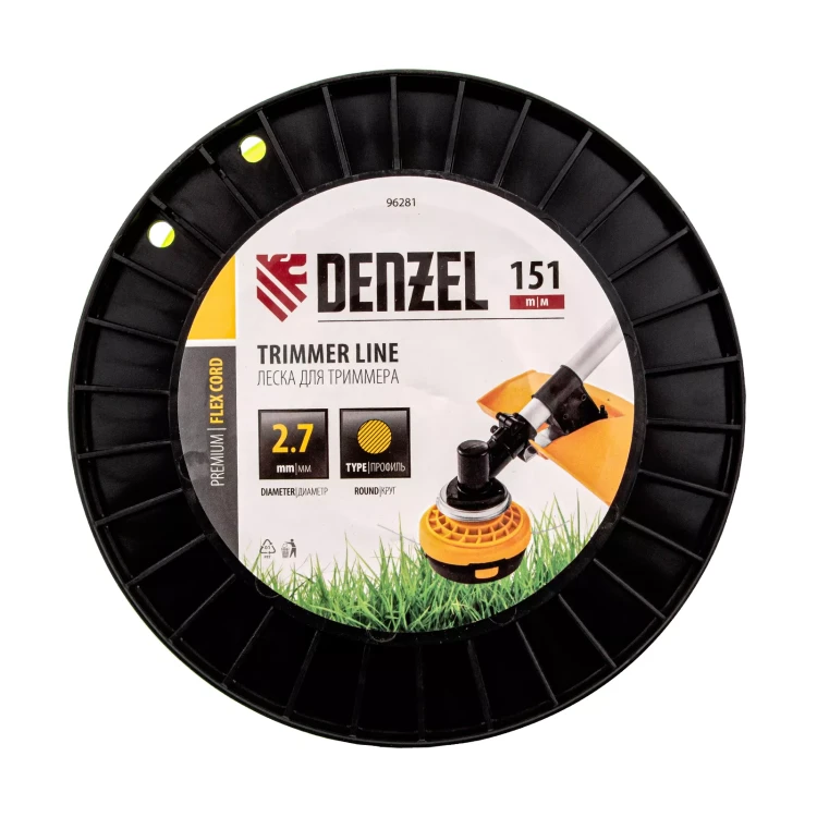 Леска для триммера круглая, 2,7мм х 151м, на DIN катушке FLEX CORD,  Denzel 96281 купить в Муравленко