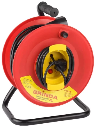 Удлинитель на катушке, 1 гнездо, евророзетка, 50м, заземление, защита от перегрузки, GRINDA 8-43665-50 купить в Муравленко
