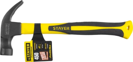 Молоток-гвоздодер &quot;Fiberglass-M&quot; с фиберглассовой рукояткой, с магнитом, 450 г, STAYER Professional 2027-450 купить в Муравленко