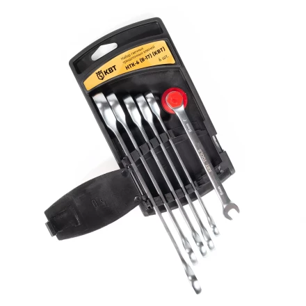 Набор гаечных комбинированных трещоточных ключей КВТ НТК-6 (8–17 мм), 6 шт. (91948) купить в Муравленко