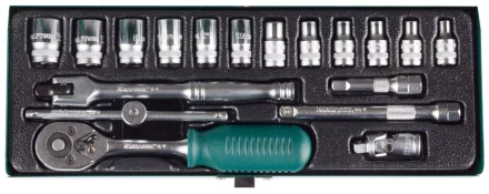 Набор торцовых головок KRAFTOOL &quot;INDUSTRIE QUALITAT&quot; (1/4&quot;) универсальный, Cr-V, металлический кейс, 18 предметов 27890-H18_z01 купить в Муравленко