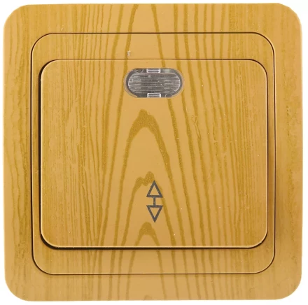 Выключатель СВЕТОЗАР &quot;ГАММА&quot; проходной, с подсветкой, одноклавишный, цвет ольха, 10A/~250B SV-54138-A купить в Муравленко