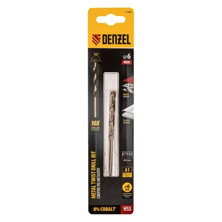 Сверло по металлу Denzel, 6 мм, HSS Co-8%, 71444 купить в Муравленко