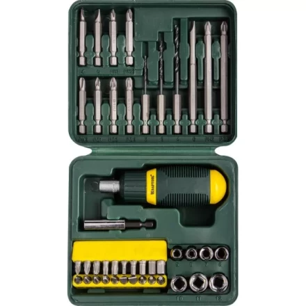 Набор KRAFTOOL Отвертка реверсивная с битами и торцовыми головками и сверлами, 43 предм 25556-H43 купить в Муравленко