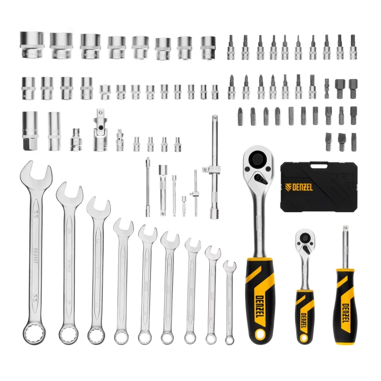 Набор инструментов Denzel, 1/2", 1/4", CrV, S2, пластиковый кейс, 82 предмета 15809 купить в Муравленко