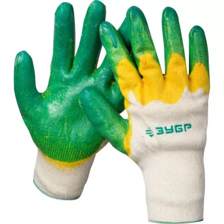 Перчатки ЗУБР &quot;МАСТЕР&quot; трикотажные, х/б, двойная обливная ладонь из латекса, L-XL 11459-XL купить в Муравленко