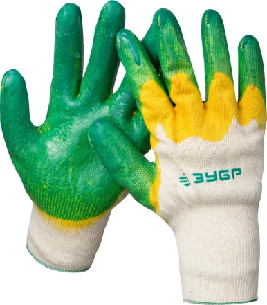 Перчатки ЗУБР &quot;МАСТЕР&quot; трикотажные, х/б, двойная обливная ладонь из латекса, L-XL 11459-XL купить в Муравленко