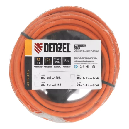 Удлинитель-шнур силовой Denzel Garden Series, ПВС, 10м, 1 розетка, 3 x 1 мм, 3 м, 37405 купить в Муравленко