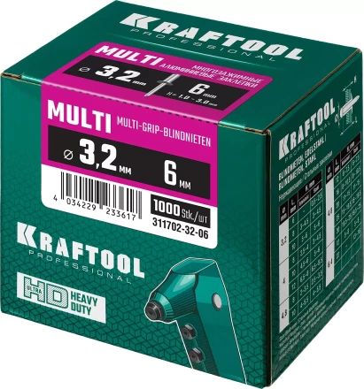 Заклепки многозажимные KRAFTOOL 311702-32-06 купить в Муравленко