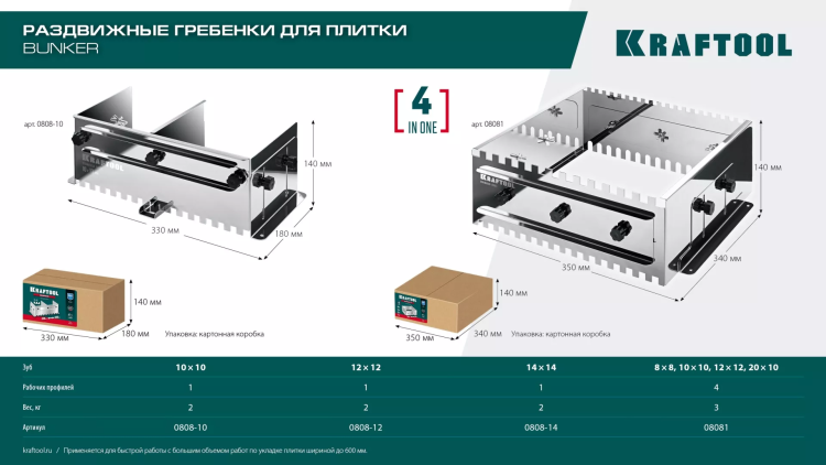 Раздвижная гребенка KRAFTOOL 0808-10 купить в Муравленко