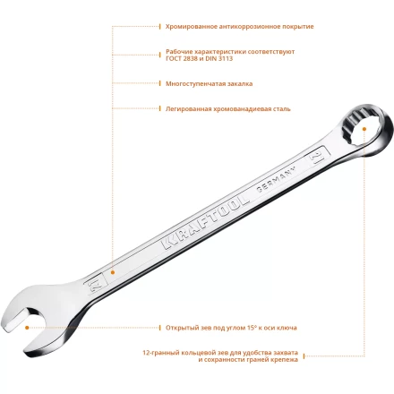 Ключи комбинированные KRAFTOOL, Cr-V, DIN 3113 27079-21 купить в Муравленко