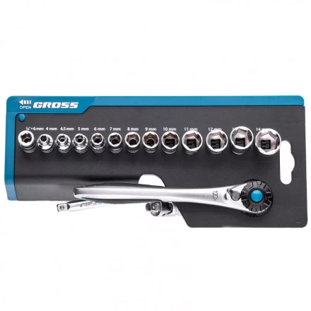 Набор торцевых головок трещотка 120 зубьев 36 предметов 1/4&quot; CrV Gross 14142 купить в Муравленко