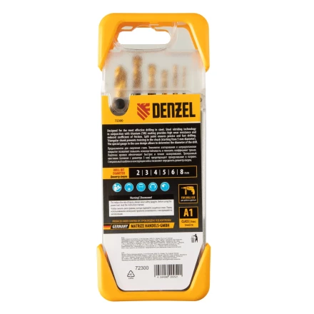 Набор сверл по металлу, 2-3-4-5-6-8 мм, HSS-Tin, Golden Tip, 6 шт Denzel 72300 купить в Муравленко