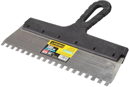 Шпатель STAYER &quot;PROFESSIONAL&quot; нержавеющий зубчатый с пластмассовой ручкой, 300мм, зуб 8х8мм 1009-30-08 купить в Муравленко