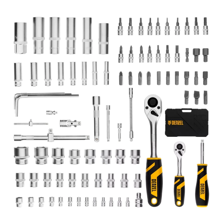 Набор инструментов Denzel 15813, 1/2", 1/4", CrV, S2, пластиковый кейс, 94 предмета купить в Муравленко