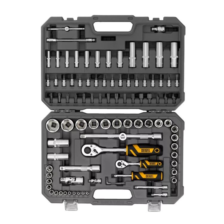 Набор инструментов Denzel 15813, 1/2", 1/4", CrV, S2, пластиковый кейс, 94 предмета купить в Муравленко