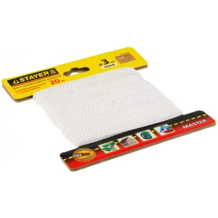 Шнур STAYER &quot;MASTER&quot; хозяйственно-бытовой, полипропиленовый, вязанный, с сердечником, белый, d 3, 20м 50410-03-020 купить в Муравленко