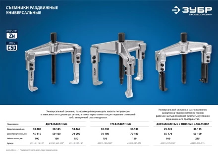 Съемники раздвижные 3-захватные серия ПРОФЕССИОНАЛ купить в Муравленко