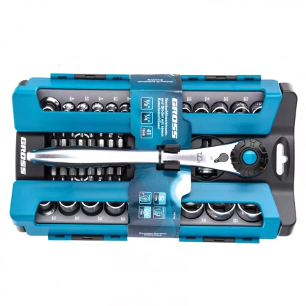 Набор торцевых головок трещотка 120 зубьев 41 предмет 1/2&quot; 1/4&quot; CrV Gross 14143 купить в Муравленко