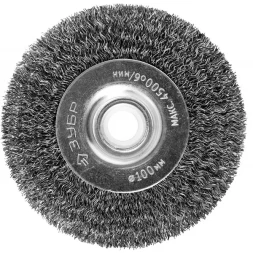 ЗУБР &quot;ПРОФЕССИОНАЛ&quot;. Щетка дисковая для точильно-шлифовального станка, витая стальная проволока 0,3мм, 100х12,7мм 35185-100_z02
