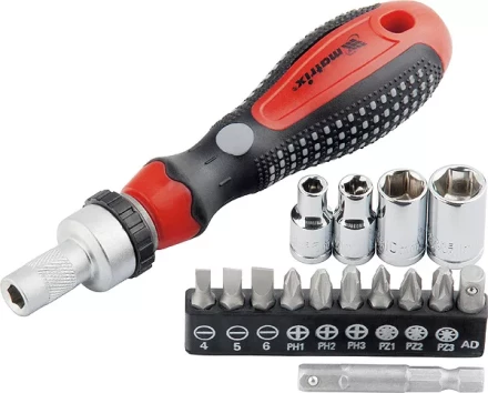 Отвёртка реверсивная с набором бит и насадок торцевых,CrV,1/4&quot;,16шт MATRIX 11332 купить в Муравленко