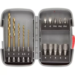 Набор ЗУБР "МАСТЕР": Насадки для шуруповерта и дрели, биты, торцовые головки, биты-сверла, 15 предметов 26055-H15