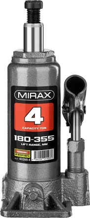 Домкрат гидравлический бутылочный, 4т, 180-355 мм, MIRAX 43260-4 43260-4 купить в Муравленко