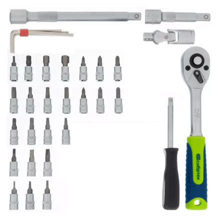 Набор инструментов Сибртех 13399, 1/4&quot;, пластиковый кейс 56 предметов купить в Муравленко