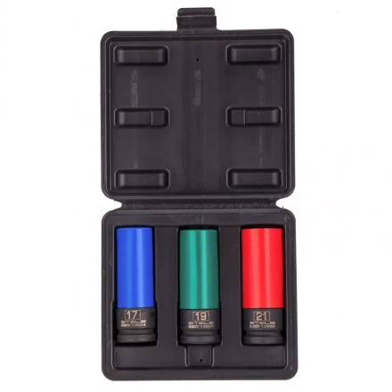 Набор головок ударных 6-гранных удлиненных для колесных дисков 17 19 21 мм 1/2&quot; 3 предмета Stels 13953 купить в Муравленко