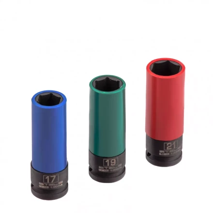 Набор головок ударных 6-гранных удлиненных для колесных дисков 17 19 21 мм 1/2&quot; 3 предмета Stels 13953 купить в Муравленко