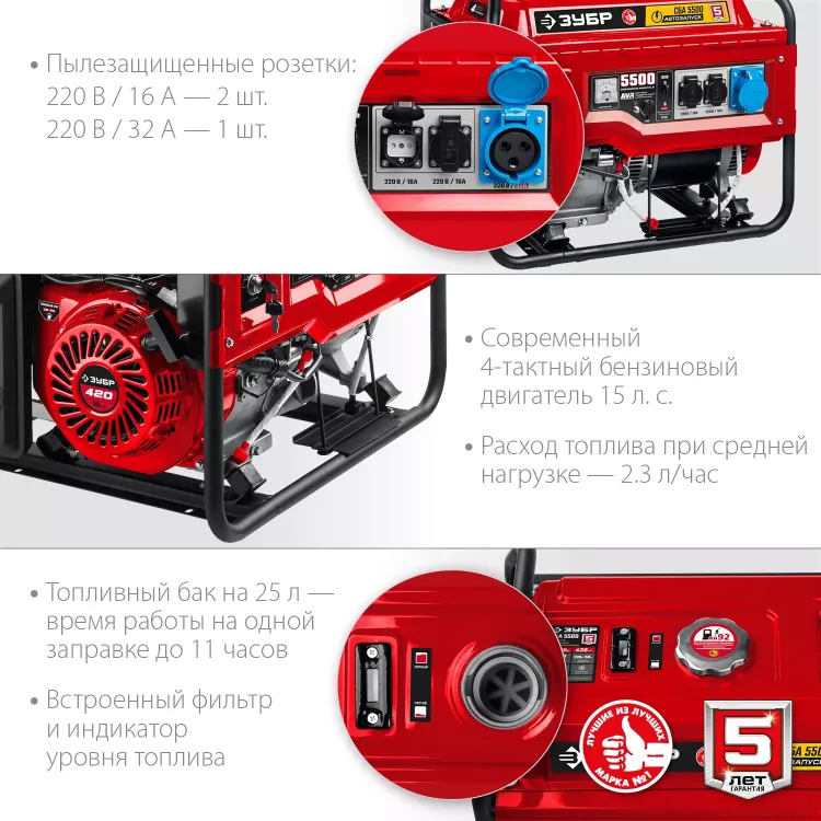 ЗУБР 5500 Вт, бензиновый генератор с автозапуском (СБА-5500) купить в Муравленко