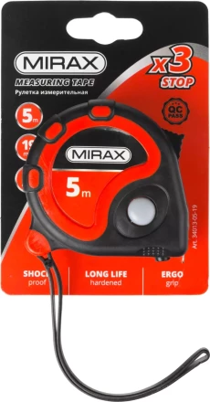 Рулетка MIRAX, 3 стопора, двухкомпонентный пластиковый корпус, 5мх19мм 34013-05-19 купить в Муравленко