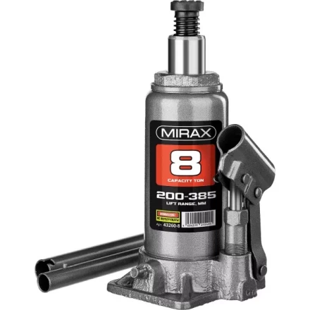 Домкрат гидравлический бутылочный, 8т, 200-385 мм, MIRAX 43260-8 43260-8 купить в Муравленко
