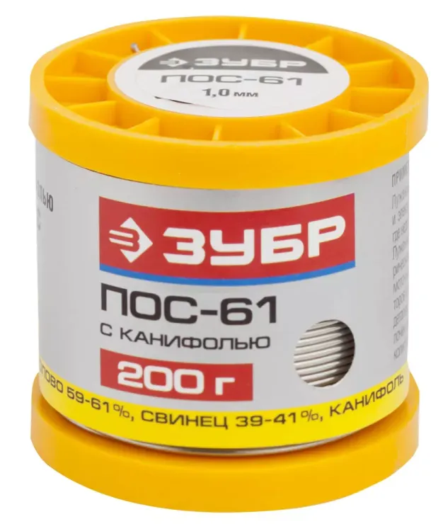 Припой ЗУБР, ПОС 61, трубка с канифолью, 200г, 1мм 55450-200-10C купить в Муравленко