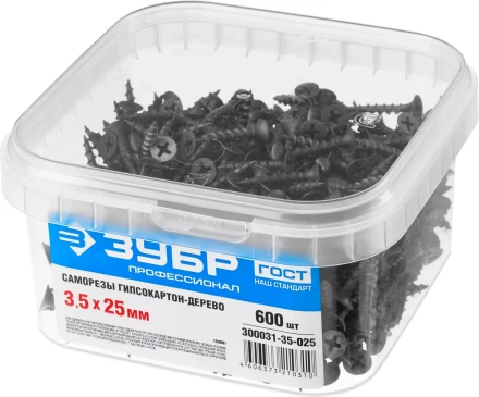 Саморезы фосфатированные с крупной резьбой, гипсокартон-дерево, ЗУБР 300031-35-025, PH2, 3,5 x 25 мм, 600 шт 300031-35-025 купить в Муравленко