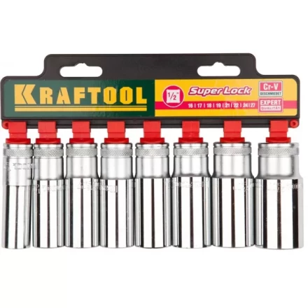 Набор KRAFTOOL &quot;EXPERT QUALITAT&quot; Торцовые головки &quot;SUPER LOCK&quot; удлин, 1/2&quot;, 16-27мм, 8 предметов 27865-H8_z01 купить в Муравленко