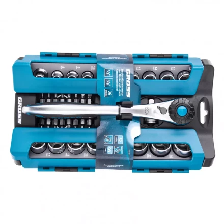 Набор торцевых головок трещотка 120 зубьев 36 предметов 1/2&quot; 3/8” CrV Gross 14145 купить в Муравленко