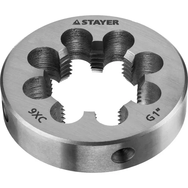 Плашка круглая ручная STAYER "MASTER", сталь 9ХС, для трубной резьбы G 1`` 28029-1 купить в Муравленко