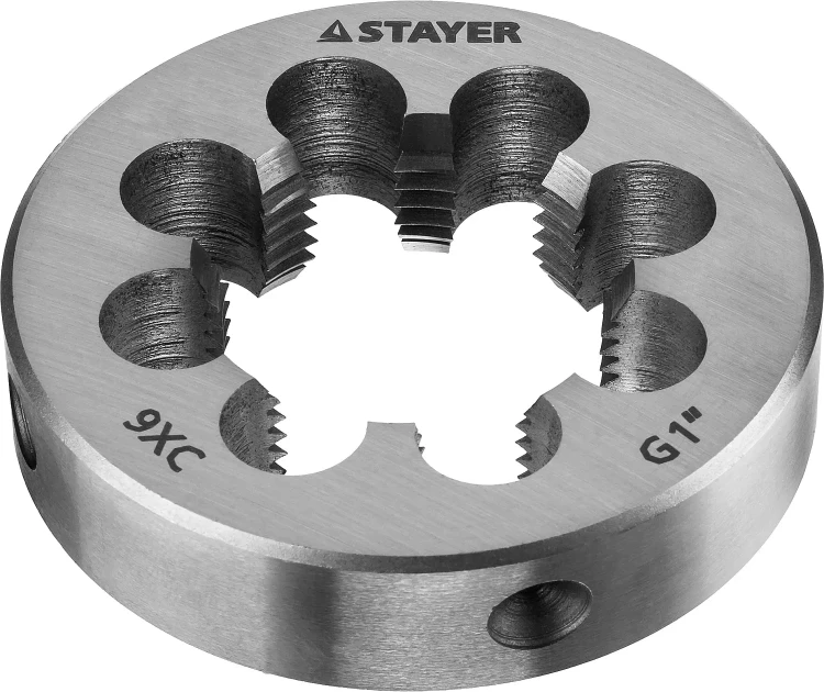 Плашка круглая ручная STAYER "MASTER", сталь 9ХС, для трубной резьбы G 1`` 28029-1 купить в Муравленко