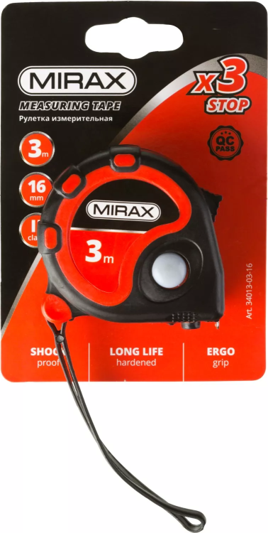 Рулетка MIRAX, 3 стопора, двухкомпонентный пластиковый корпус, 3мх16мм 34013-03-16 купить в Муравленко