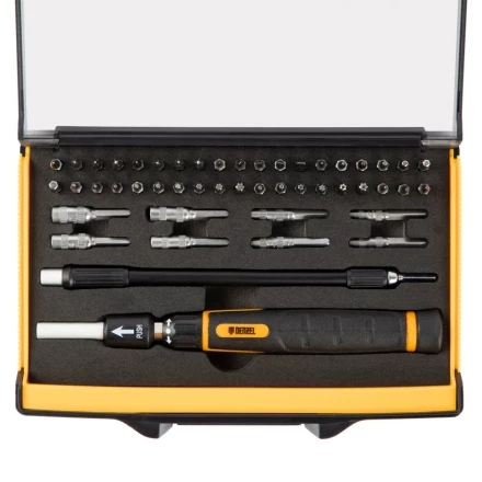 Отвертка с набором бит и торцевых головок для точных работ Denzel 7711599, гибкий привод, 48 шт, CrMo купить в Муравленко