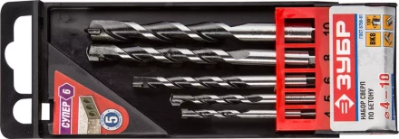 Набор ЗУБР Свёрла &quot;СУПЕР-6&quot; по бетону, ударные, с шестигранным хвостовиком, 4; 5; 6; 8; 10мм, 5шт 2916-H5 купить в Муравленко