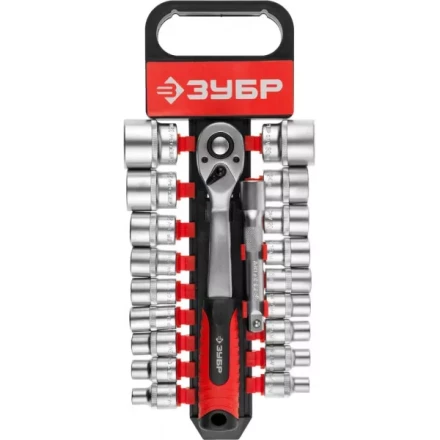 Набор ЗУБР &quot;МАСТЕР&quot;: Торцовые головки (1/2&quot;) на пластиковом рельсе, трещотка, удлинитель, Cr-V, 8-32мм, 20 предметов 27647-H20 купить в Муравленко