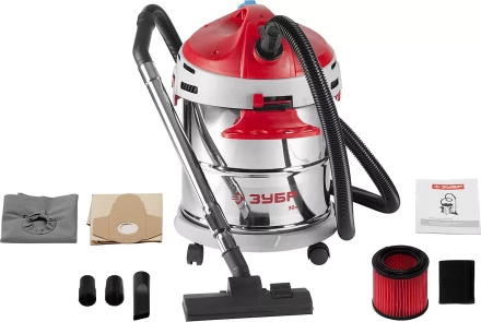 Пылесос ЗУБР сухая и влажная уборка, нержавеющая сталь, усиленное основание, розетка до 2000Вт, 30л, 1400Вт ЗППУ-1400-30 купить в Муравленко