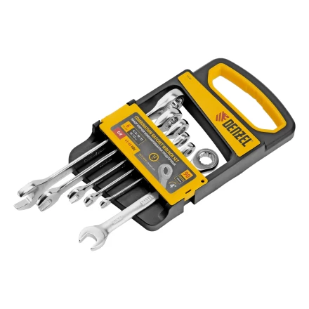 Набор ключей комбинированных трещоточных 6-17 мм, 6 шт., CrV, матовый хром// Denzel 14720 купить в Муравленко