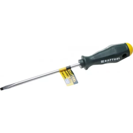Отвертка KRAFTOOL, Cr-Mo-V закалённый стержень, двухкомпонентная противоскользящ рукоятка, SL 6,5x1,2x150мм 25007-6.5-150 купить в Муравленко
