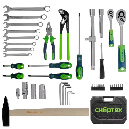 Набор инструментов Сибртех 13394, 1/2&quot;, 1/4&quot;, пластиковый кейс 76 предметов купить в Муравленко