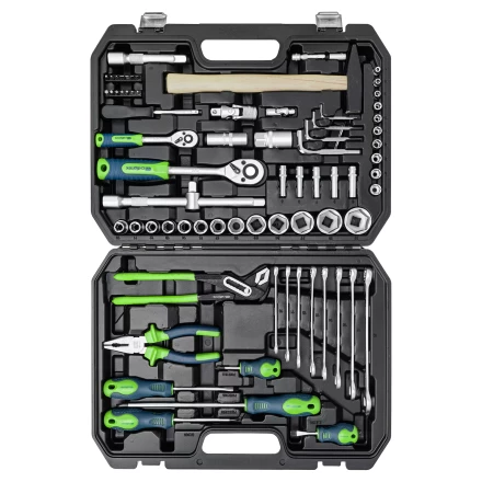 Набор инструментов Сибртех 13394, 1/2&quot;, 1/4&quot;, пластиковый кейс 76 предметов купить в Муравленко