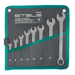 Набор ключей комбинированных Stels 6-19 мм, 8 шт., CrV, матовый хром 15443